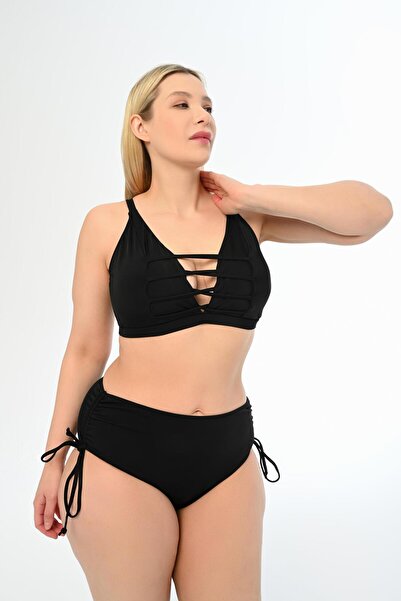 AQUAVİVA Aquaviva Kadın Siyah Büyük Beden Venezıa Çapraz Ipli Dekolte Bikini Takımı