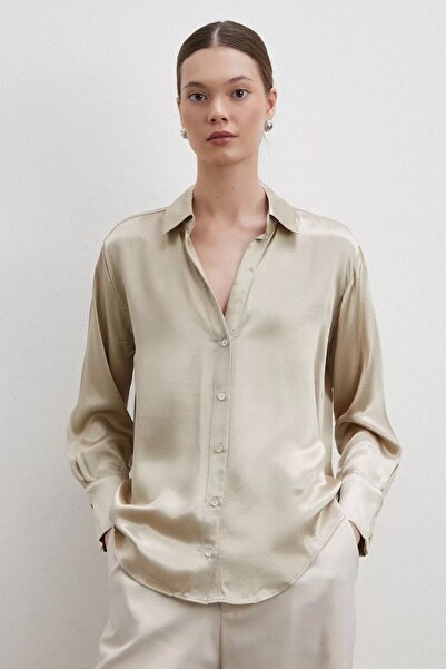 Sachistanbul Basic Saten Gömlek Bej