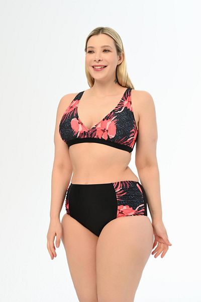 AQUAVİVA High Waist and Butterfly Print Black Large Size Bikini - Aquaviva