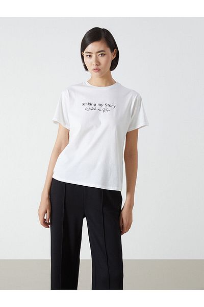 LC Waikiki Γυναικείο μπλουζάκι με στάμπα Crew Neck