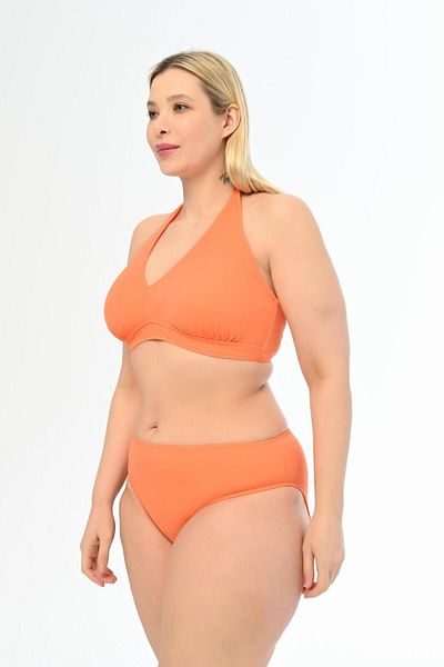 AQUAVİVA Aquaviva Orange Large Size Halterneck Triangle Bikini Set