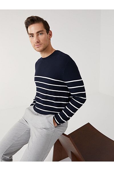 LC Waikiki Crew Neck Long Sleeve Striped Men's Knitwear Sweater