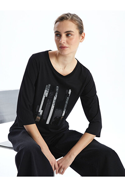 LC Waikiki Γυναικεία μπλούζα Crew Neck με παγιέτες