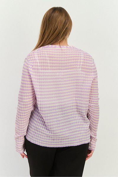 MANGO Woman Women Tie Neck Striped Cardigan, Lavender