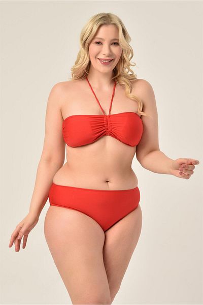 AQUAVİVA Aquaviva Women's Plus Size Red Strapless Halterneck Bikini Set