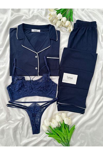 Lena Homewears Lena Underwear Yumoş Piping Detailed Short Sleeve Pajama Set