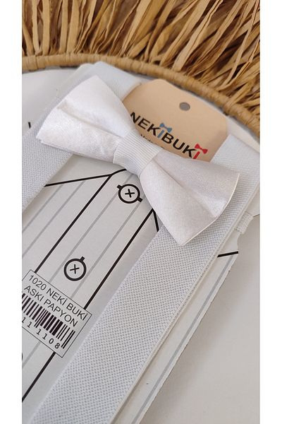 NEKİBUKİ Set papion cu bretele cu pantaloni albi pentru băieți 1-9 ani