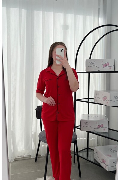 Lena Homewears Lena Underwear Yumoş Piping Detailed Short Sleeve Pajama Set