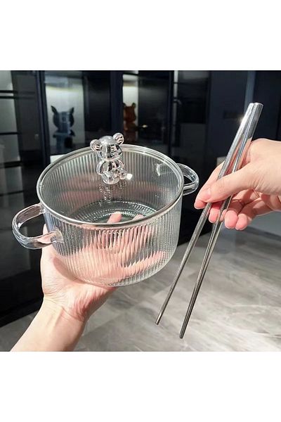 devigo 1.5 Liter Borosilicate Glass Pot - Pinterest Style, Heat Resistant, Minimalist Kitchen Cooking Pot
