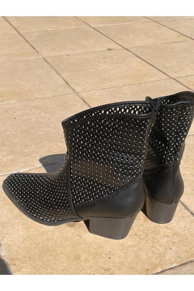 modadanall SİYAH DERİ DELİKLİ YAZLIK VE BAHARLIK ORTOPEDİK KADIN BOT