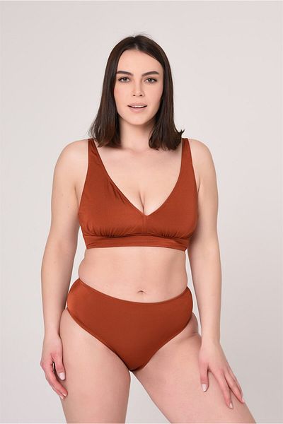 AQUAVİVA Aquaviva Women's Cinnamon Large Size Triangle Gathering High Waist Bikini Set