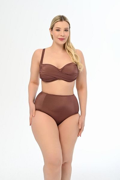 AQUAVİVA Plus Size Aquaviva Women's Draped Anjelq Bikini Set - Brown