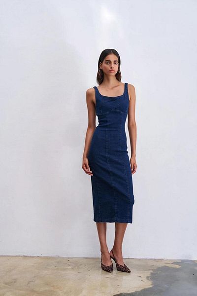 Bak'ap Premium Bodycon Μακρύ μάξι φόρεμα με χοντρό λουράκι τζιν τζιν