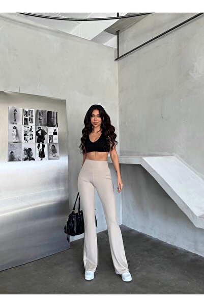 DNDO WEAR Kadın İspanyol Paça yüksek bel toparlayıcı Tayt Pantolon ister spor...