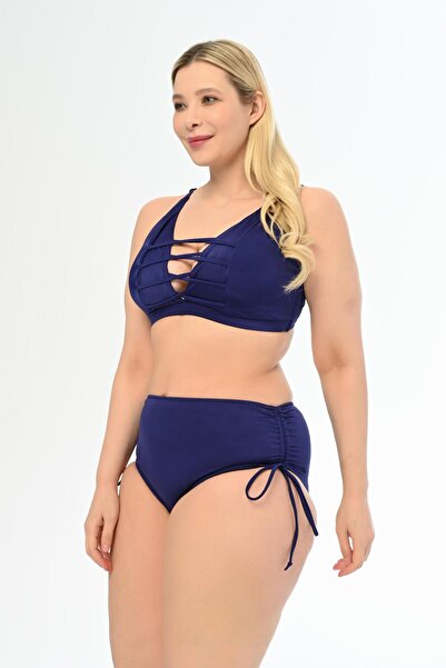 AQUAVİVA Aquaviva Kadın Lacivert Büyük Beden Venezıa Çapraz Ipli Dekolte Bikini Takımı