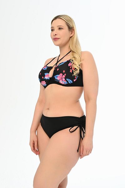 AQUAVİVA Aquaviva Large Size Black Floral Patterned Diana Gathering Bikini Set