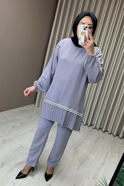 Ece Triko Aerobin Fabric Skirt Hem Pleated Double Hijab Suit