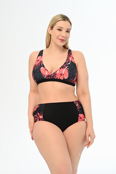 AQUAVİVA High Waist and Butterfly Print Black Large Size Bikini - Aquaviva