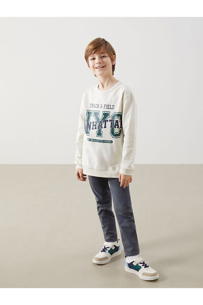 LC Waikiki بنطلون جينز للأولاد من مجموعة إلسيفا باللون الرمادي مع خصر مطاطي ق...