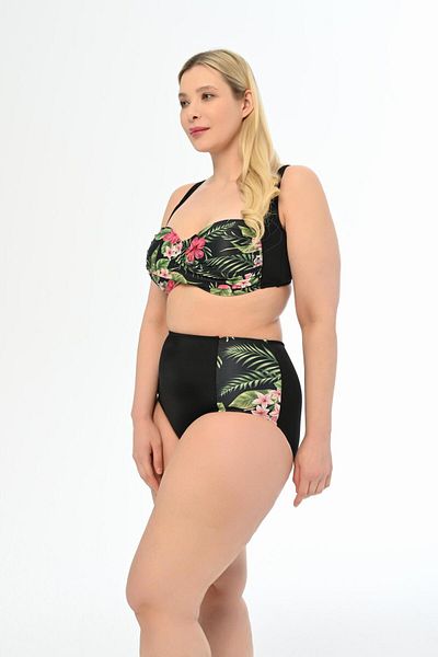AQUAVİVA Plus Size Aquaviva Women's Black Draped Bikini - Violet Patterned Anjelq