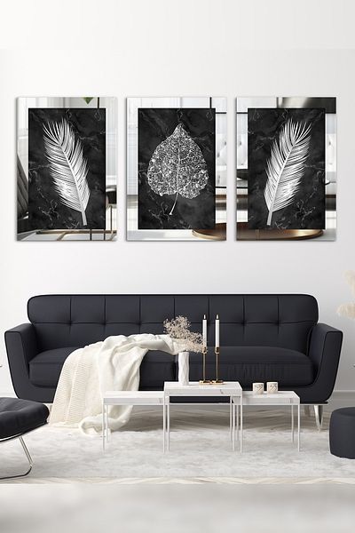 Evimemoda Τραπέζι καθρέφτη από ασήμι 3 τεμαχίων Flower Leaf