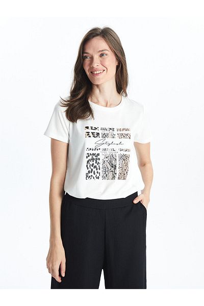 LC Waikiki Γυναικείο μπλουζάκι με στάμπα Crew Neck