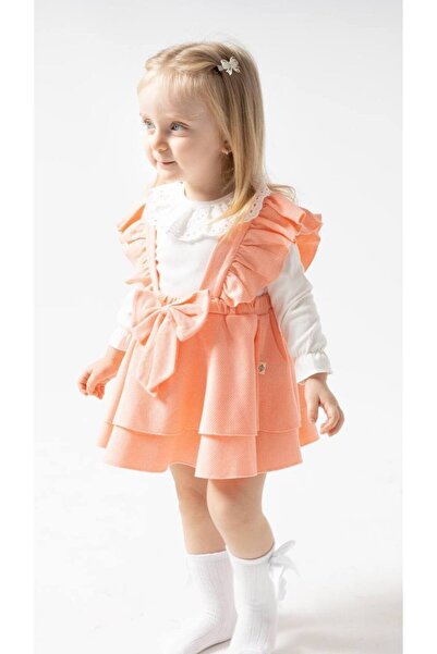 Baby Kız Bebek Fiyonklu %100 Pamuk Şık Jile Etek Elbise Dantelli Çıtçıtlı Bod...