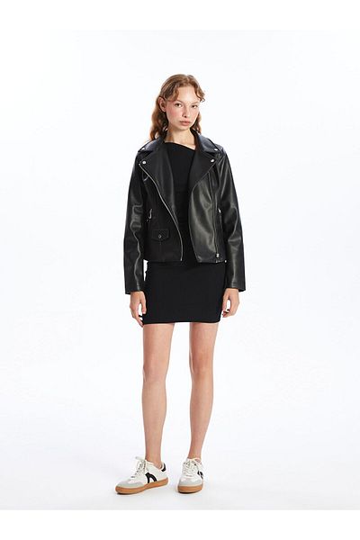 LC Waikiki Γυναικείο δερμάτινο μπουφάν Biker Collar
