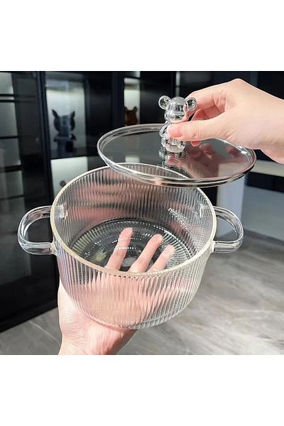 devigo 1.5 Liter Borosilicate Glass Pot - Pinterest Style, Heat Resistant, Minimalist Kitchen Cooking Pot