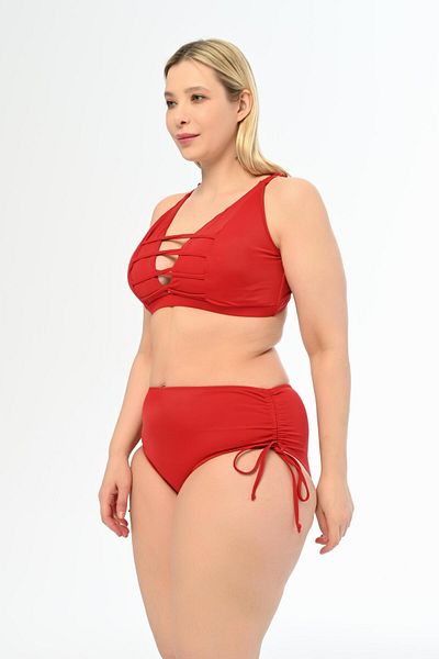 AQUAVİVA Red Large Size Aquaviva Venezia Cross String Low-cut Bikini Set