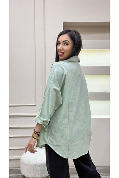 Style Cămașă lungă de in oversize verde