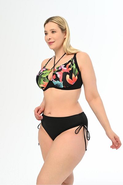 AQUAVİVA Aquaviva Large Size Black Wind Rose Bikini - Recovery Sliding Set