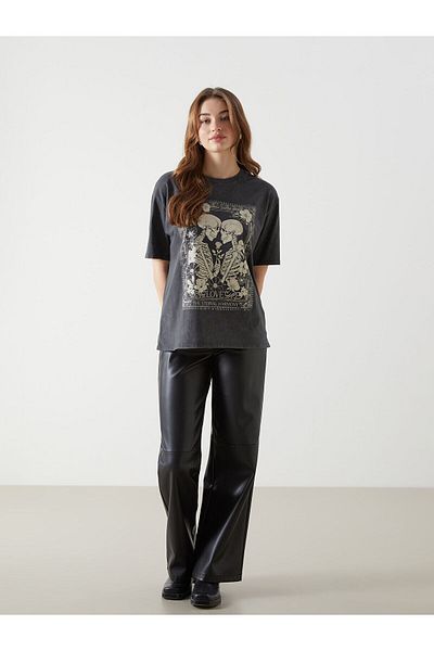 LC Waikiki Tricou de damă oversize cu imprimeu cu gât crew
