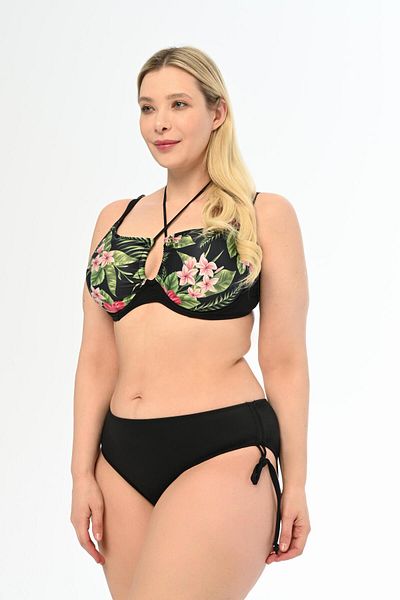 AQUAVİVA Plus Size Black Violet Pattern - Diana Gathering Sliding Bikini Set