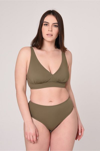 AQUAVİVA Aquaviva Women's Khaki Green Large Size Triangle Gathering High Waist Bikini Set