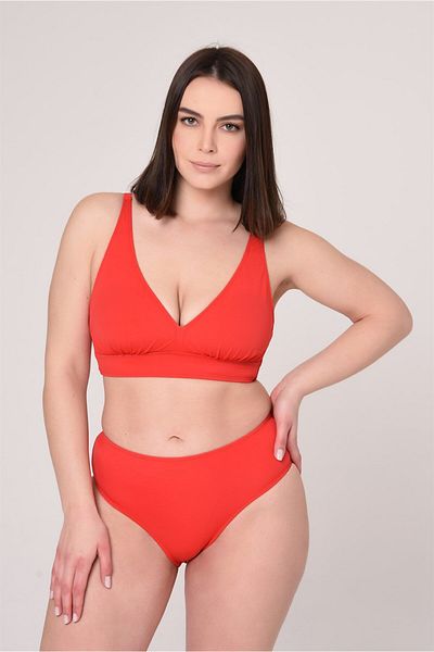 AQUAVİVA Aquaviva Women's Red Large Size Triangle Gathering High Waist Bikini Set