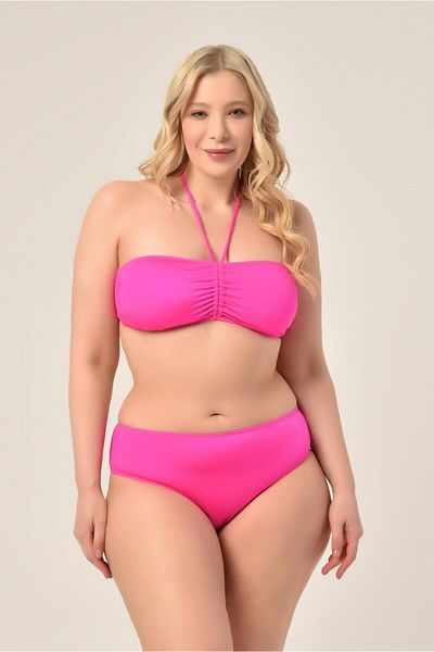 AQUAVİVA Aquaviva Women's Plus Size Fuchsia Strapless Halterneck Bikini Set