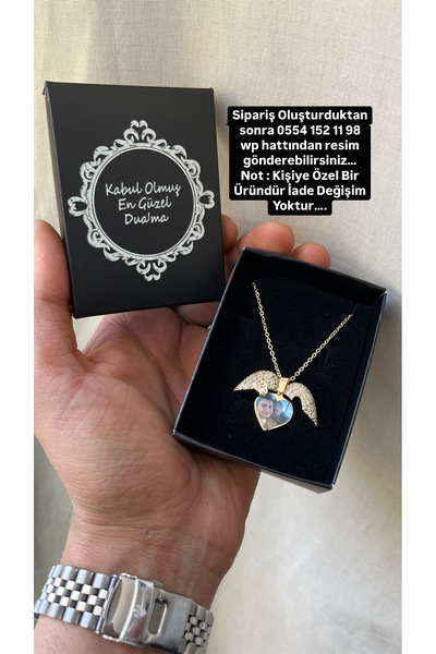 Çelik Çelik Melek Kanadı Kalpli Resimli Kolye - En Güzel Hediye