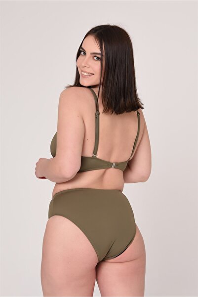 AQUAVİVA Aquaviva Women's Khaki Green Large Size Triangle Gathering High Waist Bikini Set