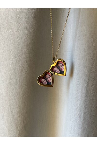 Çelik Çelik Resimli Kalpli Kolye - Kişiye Özel Harika Tasarım