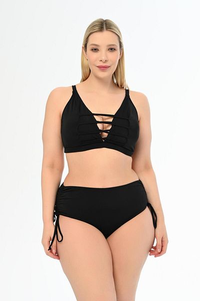AQUAVİVA Set de bikini negru cu snur în cruce venețiană de mărime mare Aquaviva pentru femei