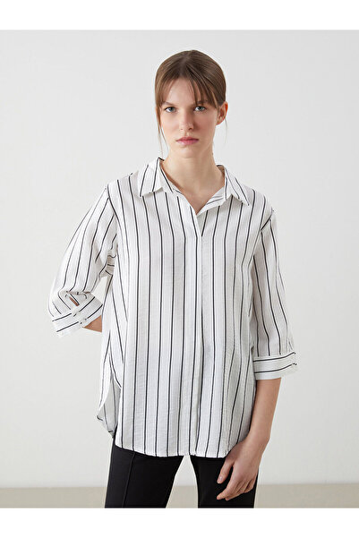 LC Waikiki Peak New Season Shirt Collar Striped Women's Blouse