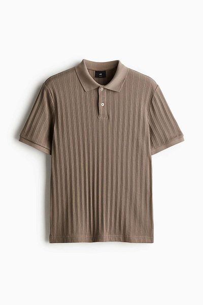 H&M Slim Fit Textured Jersey Polo Shirt