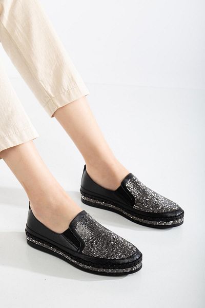 Dilimler Ayakkabı Casual Women's Shoes - Black Stone Sole, Saddler Model