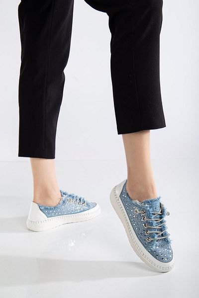 Dilimler Ayakkabı Pantofi ocazional de damă Blue Stone Material denim cu șireturi