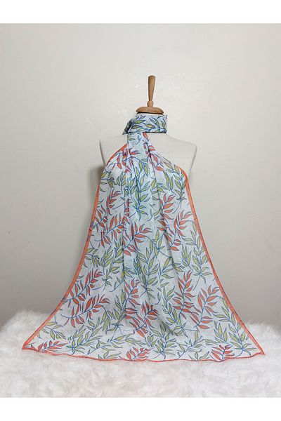 REMOMODA 180X70 cm Patterned Chiffon Shawl - Leaf Model