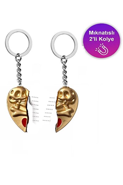 Herşey Nota Breloc cu lanț metalic pentru cuplu de inimă cu două inimi, cu ca...