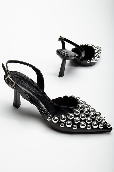 Dilimler Ayakkabı Women's Heeled Evening Dress Shoes Black Troc Detailed