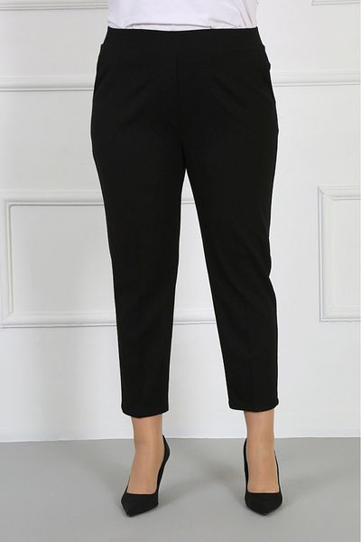 özle fashion Narrow Leg Elastic Waist Lycra Large Size Fabric Trousers