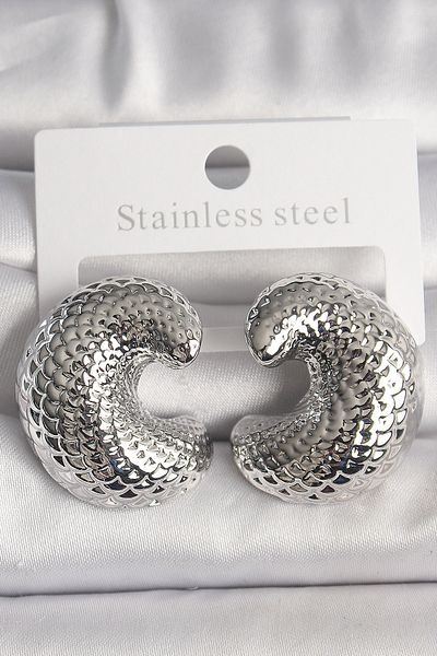 costurera Brass Silver Color Snake Tread Embroidered Half Hoop Model Women's Earrings - Tj-Bkp10158